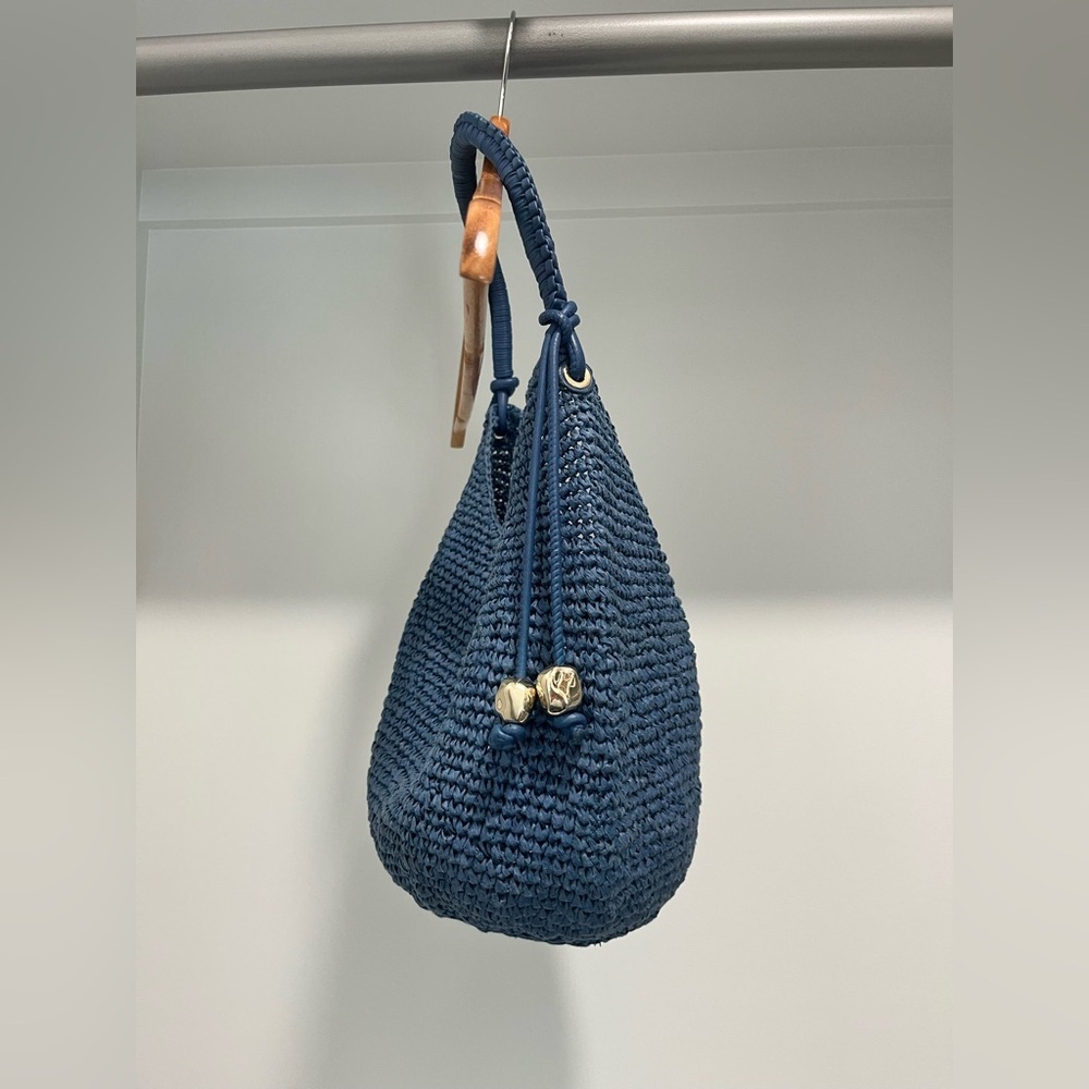 NEW Madewell The Camren Straw Bag with Leather Trim in Distant Ocean NU141 - Picture 5 of 11